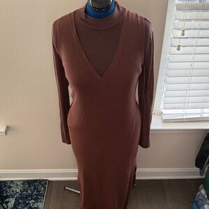 Anthropologie Brown Long Sweater Dress Set
